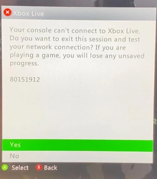 Xbox Error Code 80151912