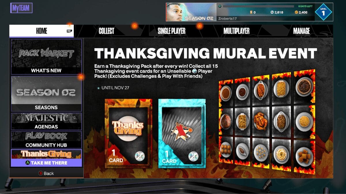 Thanksgiving event in nba 2k24