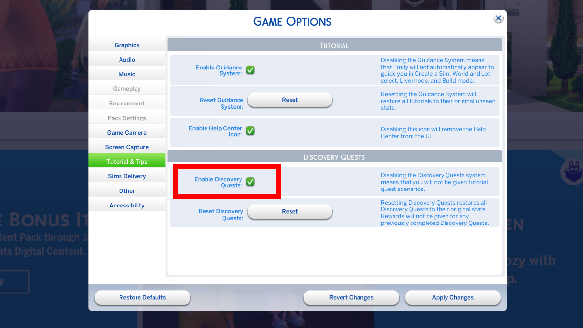 Sims 4 Turn Off Discovery Quests